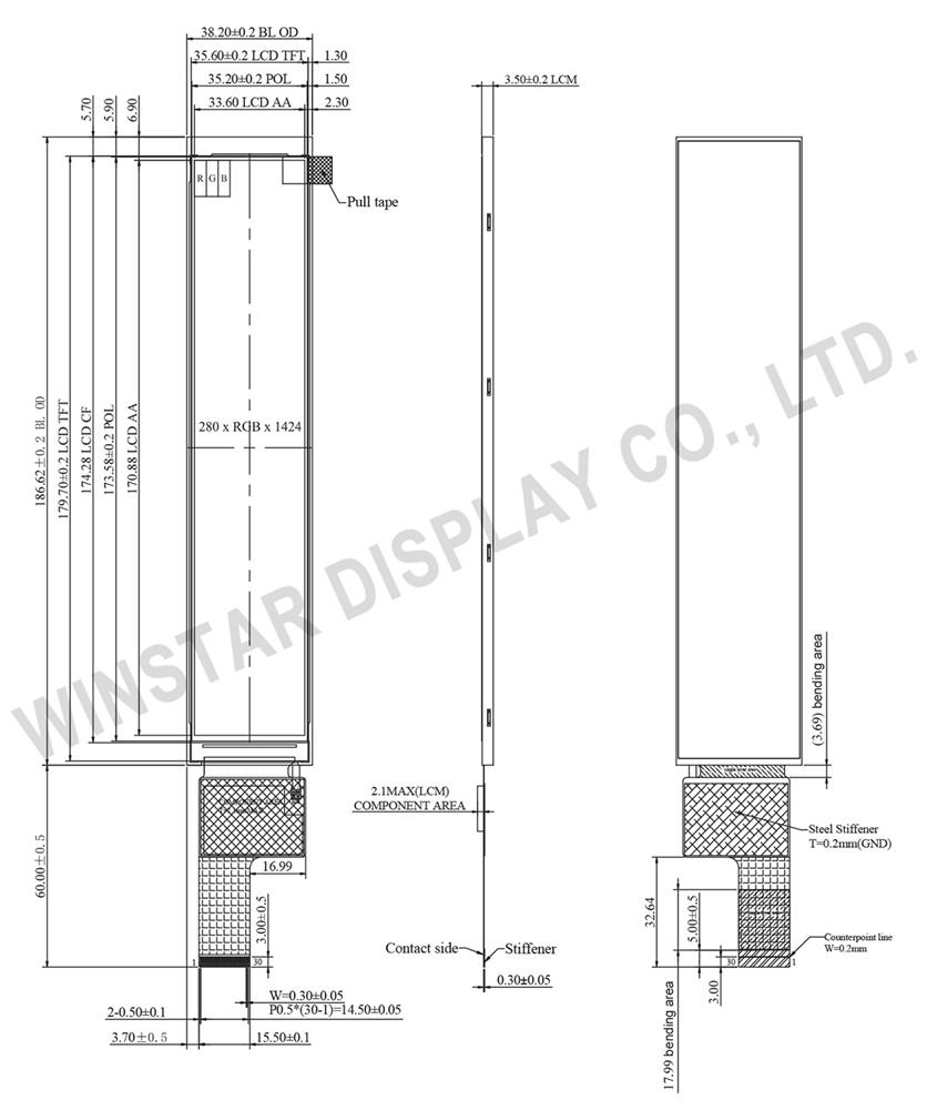 7 inch Bar Type, 280×1424 IPS TFT-LCD Display Module